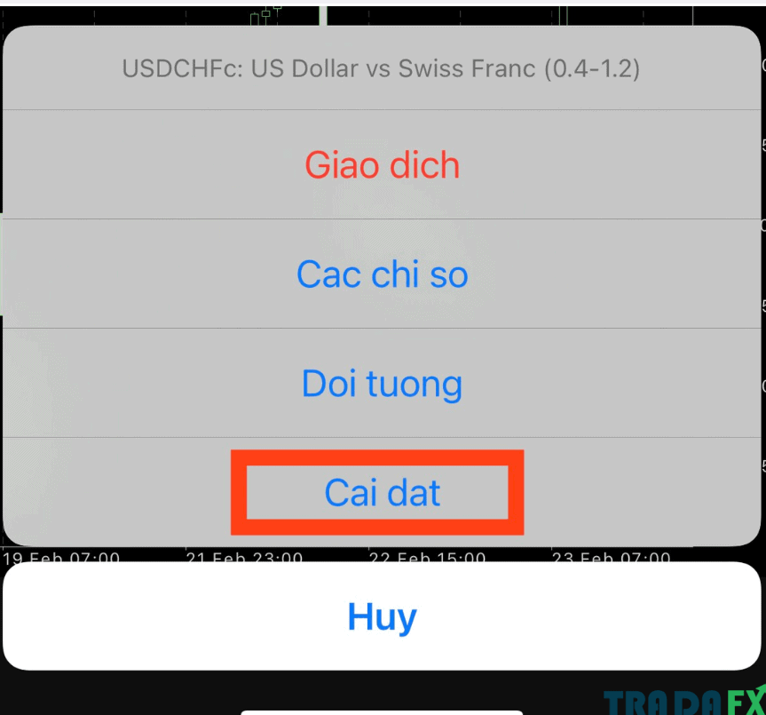 Hướng Dẫn Cài Đặt Và Sử Dụng MT4 Trên Điện Thoại 27 Cài đặt hiển thị của biểu đồ
